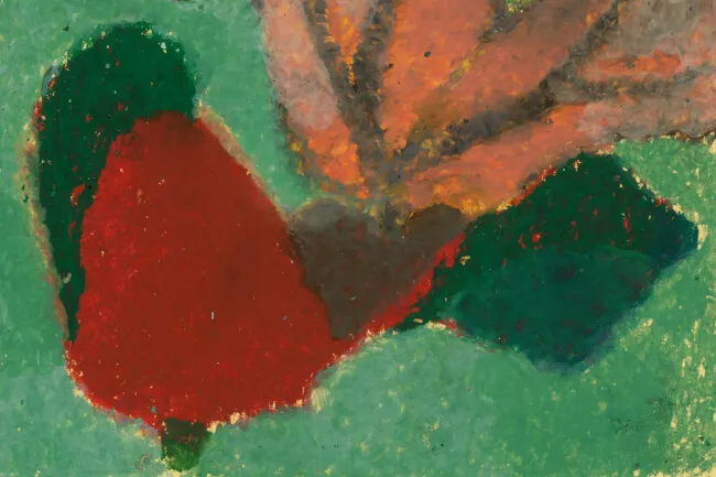 yellow butterfly, orange butterfly, red tulip (detail)